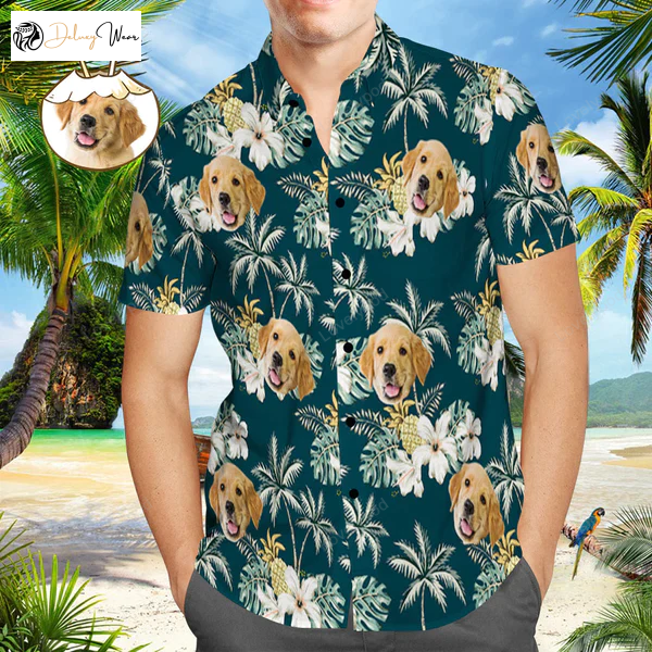 Personalized Men s Hawaiian Shirt Gift for Men Women Fanss with Custom Dog Face – Perfect for Pet Lovers