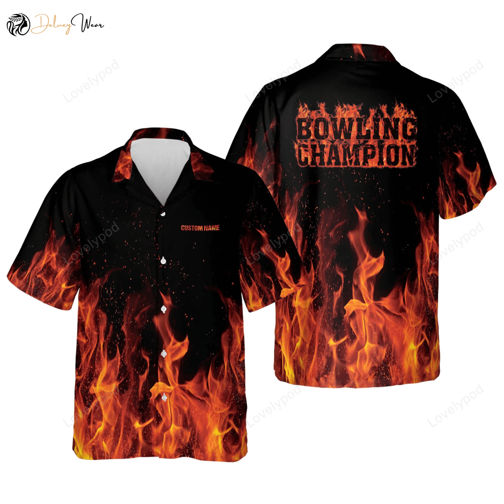 Men s Custom Flame Bowling Hawaiian Shirt Gift for Men Women Fans - Team Shirt Gift for Men Women Fans & Gift