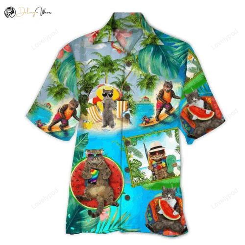 Cute Cats Black Glasses Beach Hawaiian Shirt Gift for Men Women Fans: Trendy Feline Fashion