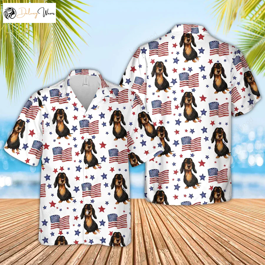 Dachshund American Flag & Funny Cow Hawaiian Shirts 4th of July Prints