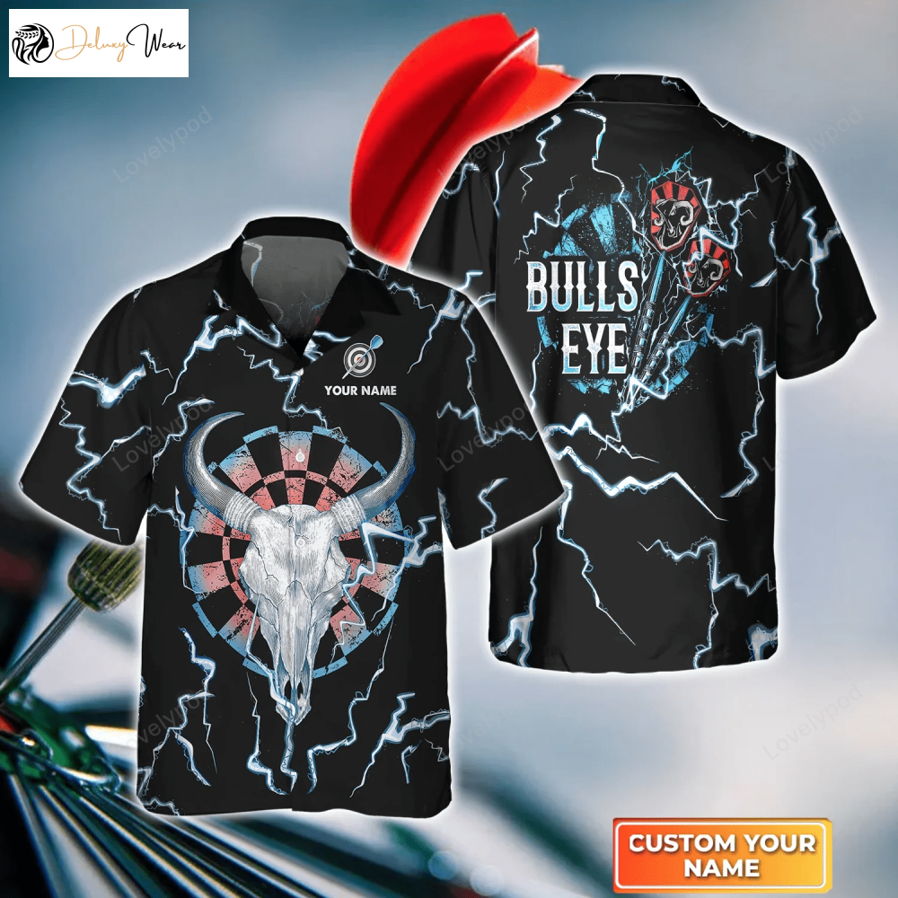Darts Bullseye Thunder Skull Hawaiian Shirt Gift for Men Women Fans: Men & Women s Team Darts Shirt Gift for Men Women Fans