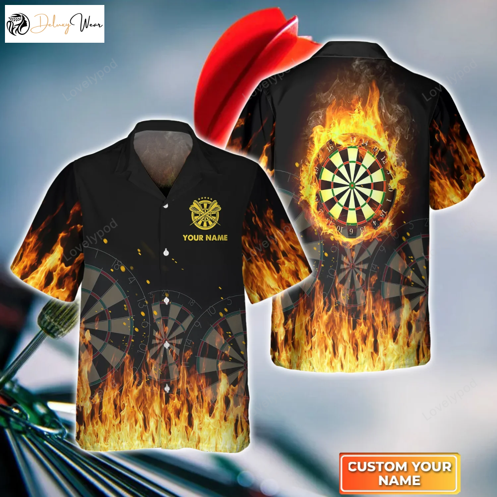 Darts Flame Personalized Name 3D Hawaiian Shirt Gift for Men Women Fans Men Women & Team Shirt Gift for Men Women Fans