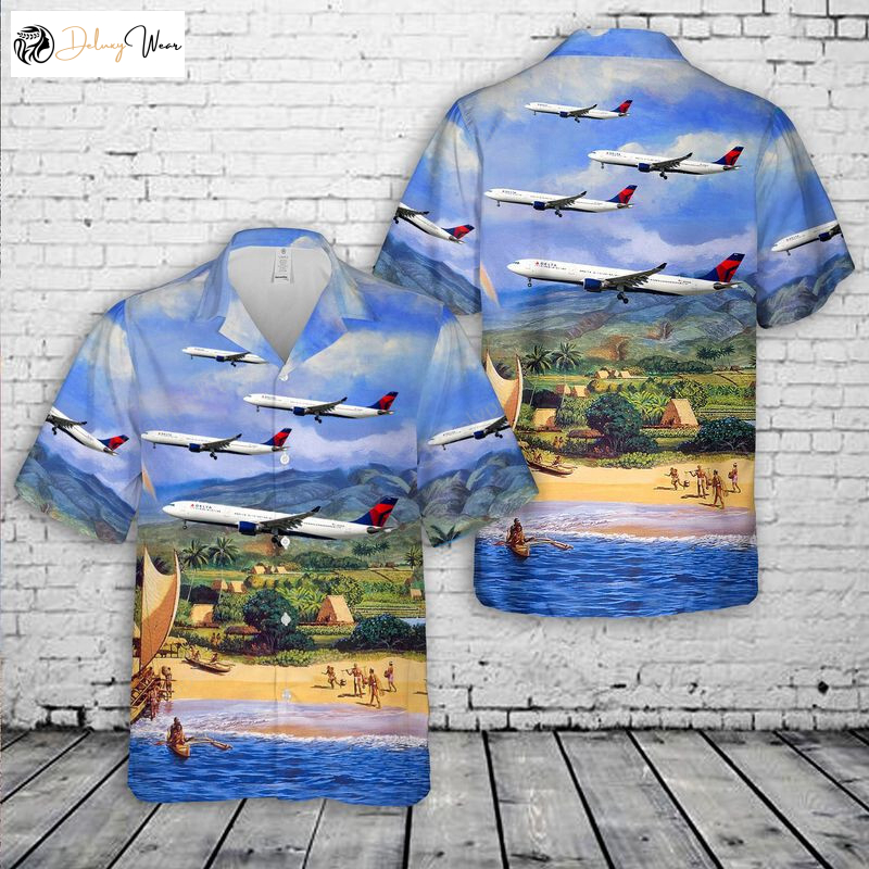 Fly in Style with Delta Air Lines Airbus A330 Hawaiian Shirt Gift for Men Women Fans