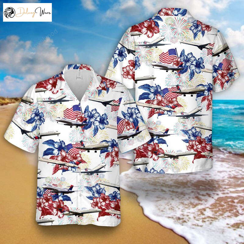 Get Festive with Delta Airlines MD-88 4th Of July Hawaiian Shirt Gift for Men Women Fans – Limited Edition!