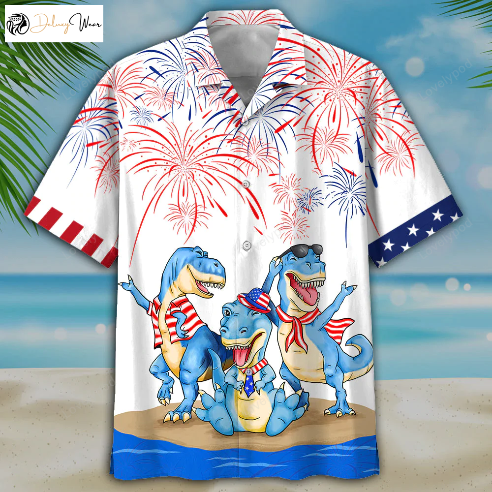Dinosaur 4th of July Hawaiian Shirt – Patriotic USA Independence Day Design