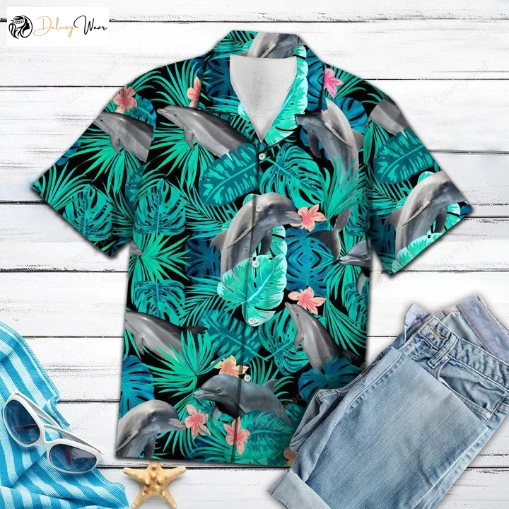 Dolphin Amazing Hawaiian Shirt Gift for Men Women Fans: Marine Dolphin Tropical Jungle Design Ultimate Summer Style