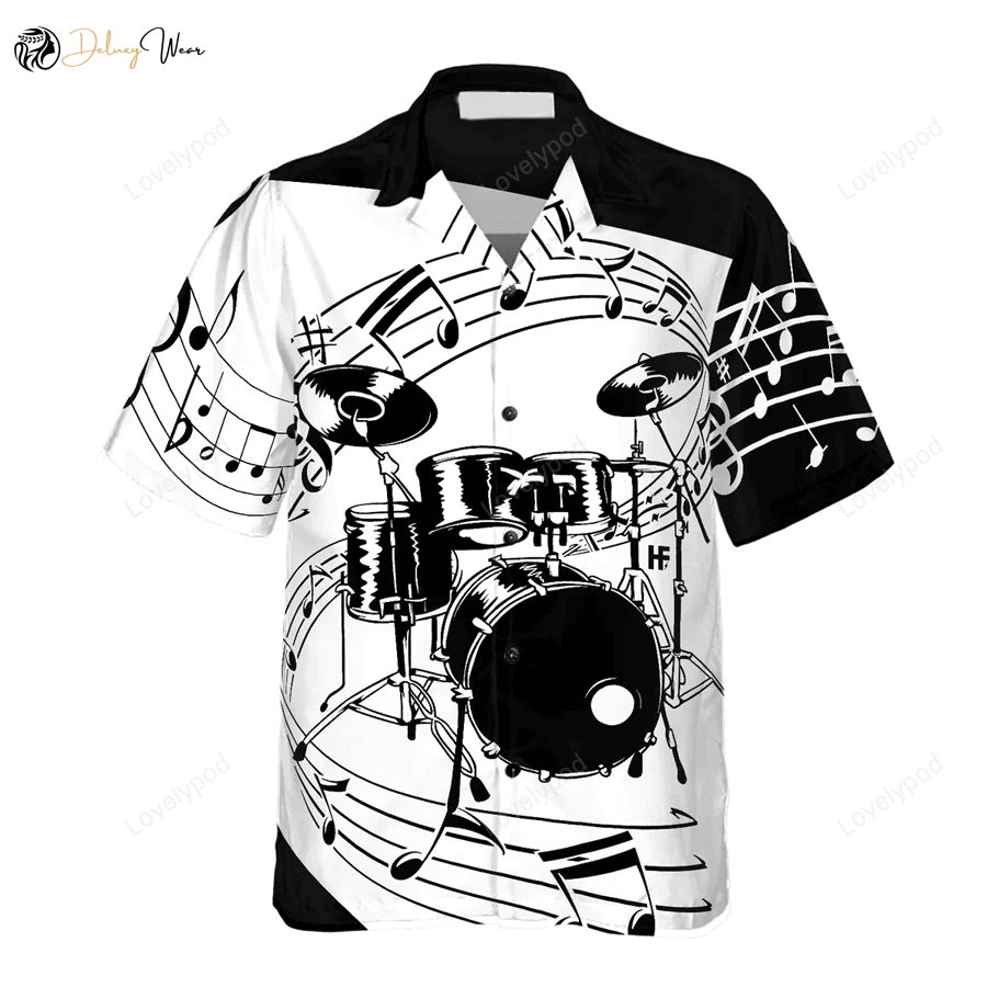 Music Drum Hawaiian Shirt Gift for Men Women Fans: Beach Party Summer Style with Palm Trees