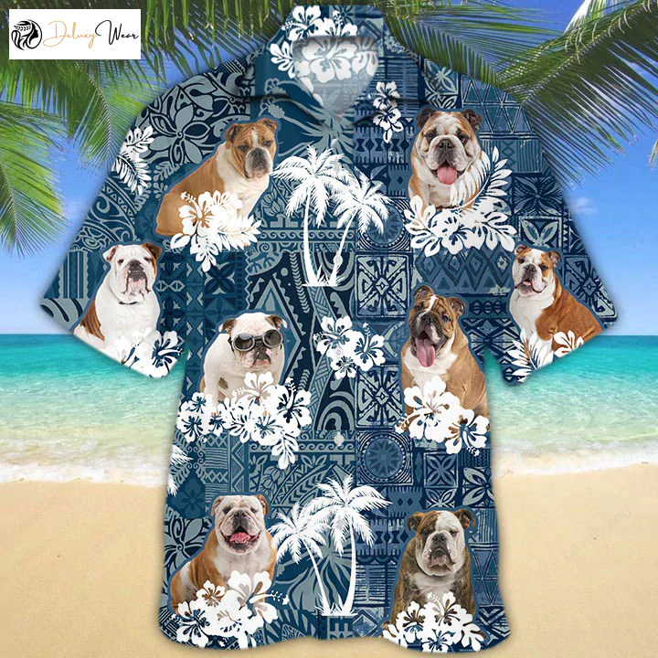 English Bulldog Hawaiian Shirt Gift for Men Women Fans: Vintage Flowers Aloha Shirt Gift for Men Women Fans for Dog Lovers – Hawaiian Shirt Gift for Men Women Fanss for Men and Women