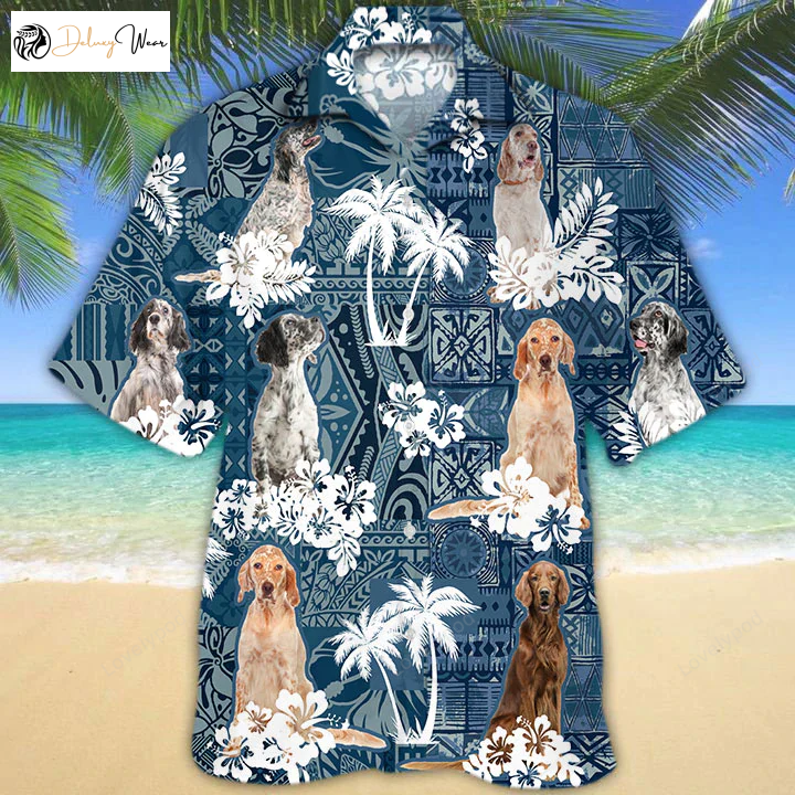 English Setter Hawaiian Shirt Gift for Men Women Fans for Men: Dog Motif Aloha Shirt Gift for Men Women Fans with Short Sleeves