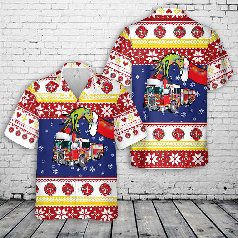 Fire Engine Firefighter Christmas Hawaiian Shirt Gift for Men Dad Father Gift for Men Dad Father
