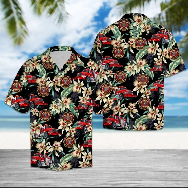 Floral Firefighter Logo Hawaiian Shirt Gift for Men Women Fans – Outstanding Design for a Stylish Look