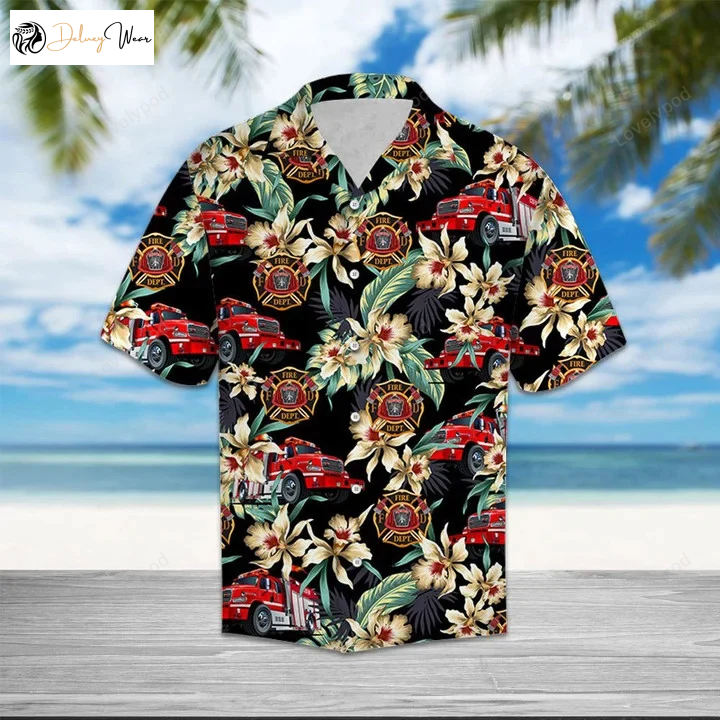Floral Firefighter Logo Hawaiian Shirt Gift for Men Women Fans – Outstanding Design for a Stylish Look