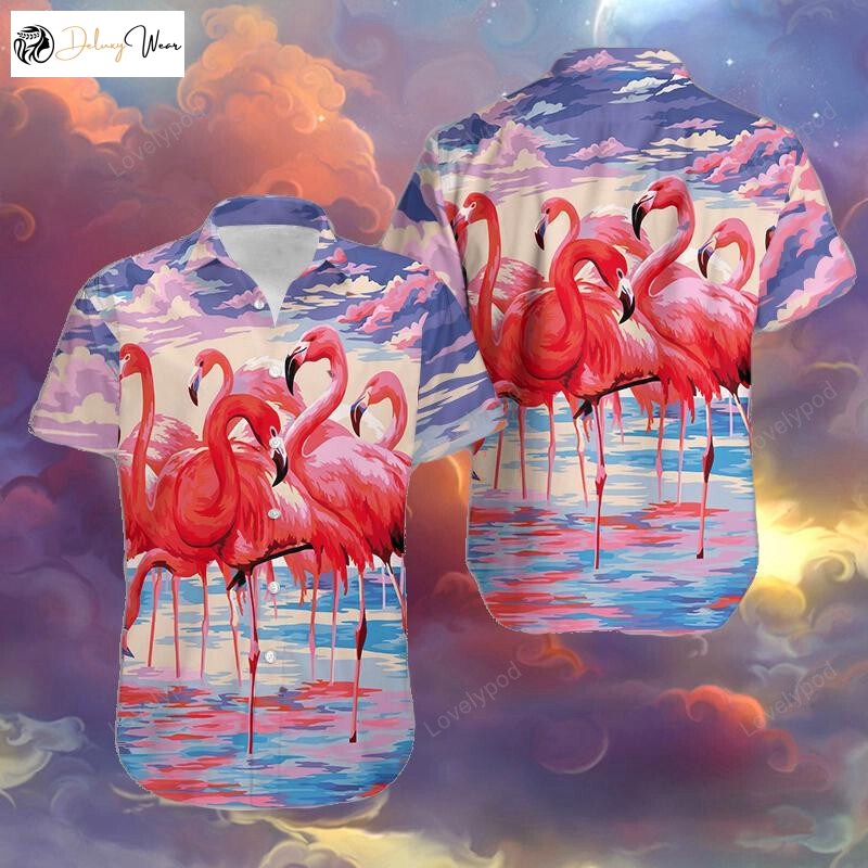 Flamingo Colorful Clouds Hawaiian Shirt Gift for Men Women Fans - Unisex Short Sleeve Aloha Shirt Gift for Men Women Fans for Men & Women