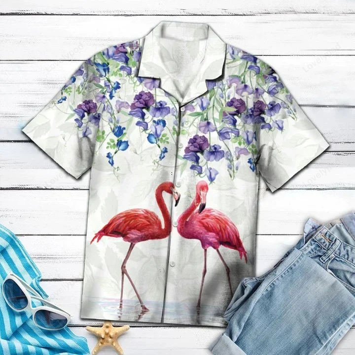 Flamingo Love Hawaiian Shirt Gift for Men Women Fans: Vibrant Garden Pattern for Couples