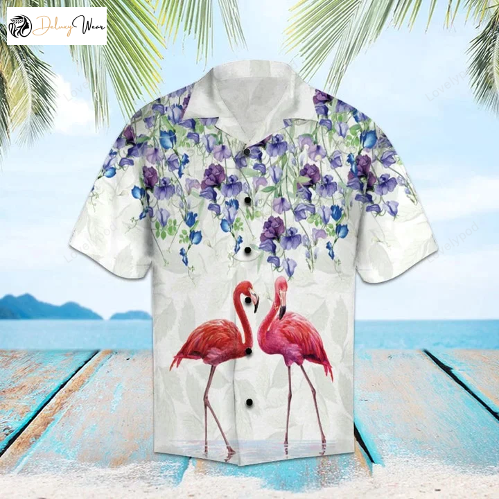 Flamingo Love Hawaiian Shirt Gift for Men Women Fans: Vibrant Garden Pattern for Couples