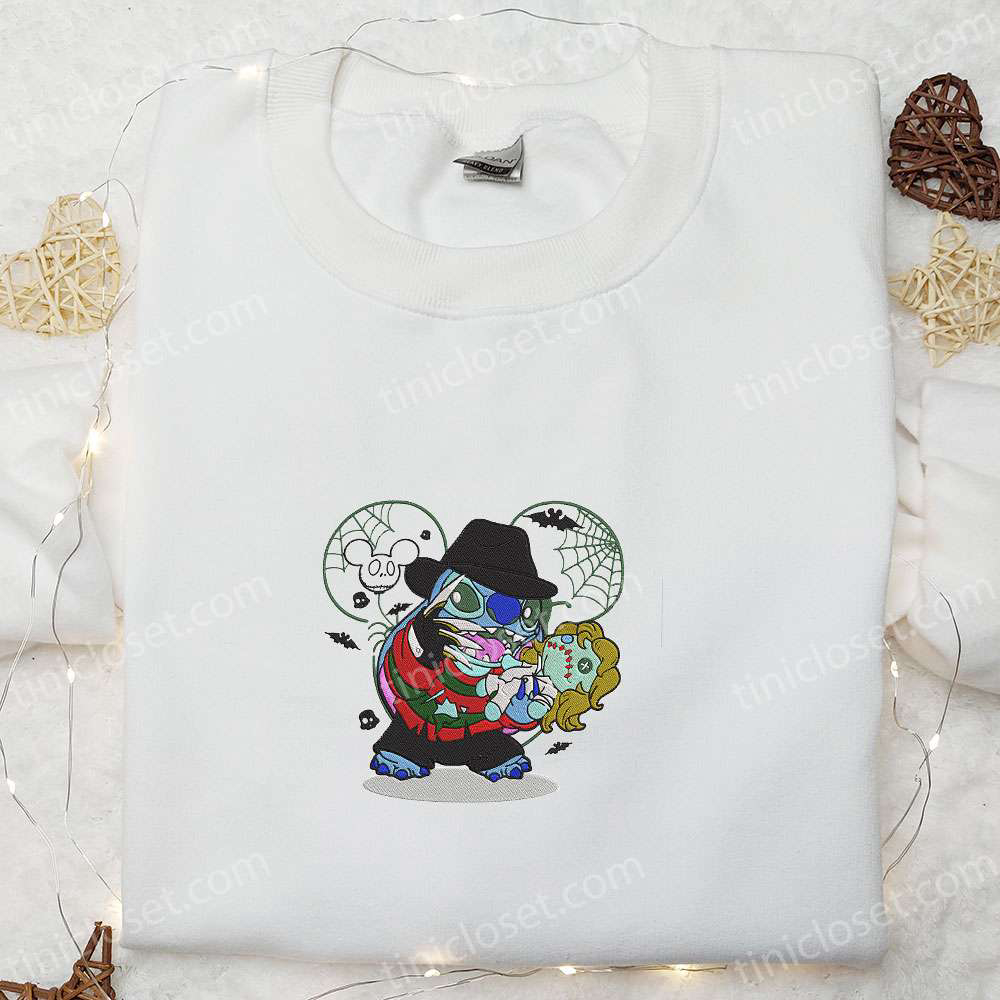 Freddy Krueger x Stitch Doll Disney Sweatshirt: Horror Movies Silhouette Hoodie & Halloween Shirt