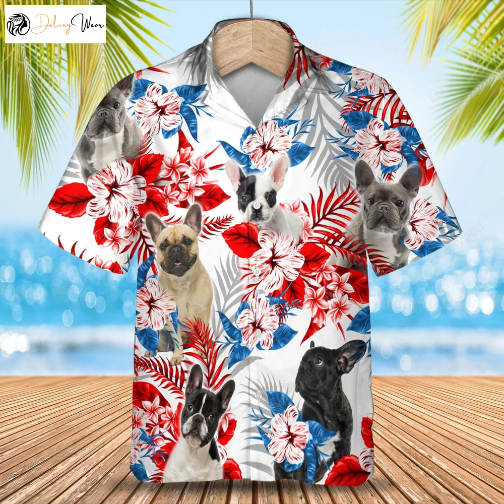 French Bulldog American Flag Hawaiian Shirt Gift for Men Women Fans - Men s Summer Aloha Shirt Gift for Men Women Fans Perfect Gift for Summer