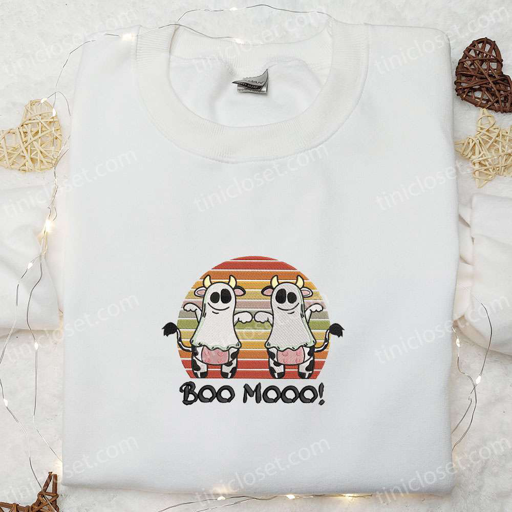 Funny Ghost Cow Farm Animal Embroidered Sweatshirt – Spooktacular Halloween Shirts & Clothing