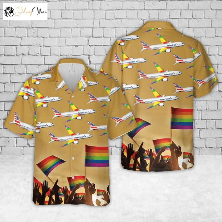Fly With Pride: Gay Pride Hawaiian Shirt by American Airlines – Engaging Vibrant & Stylish