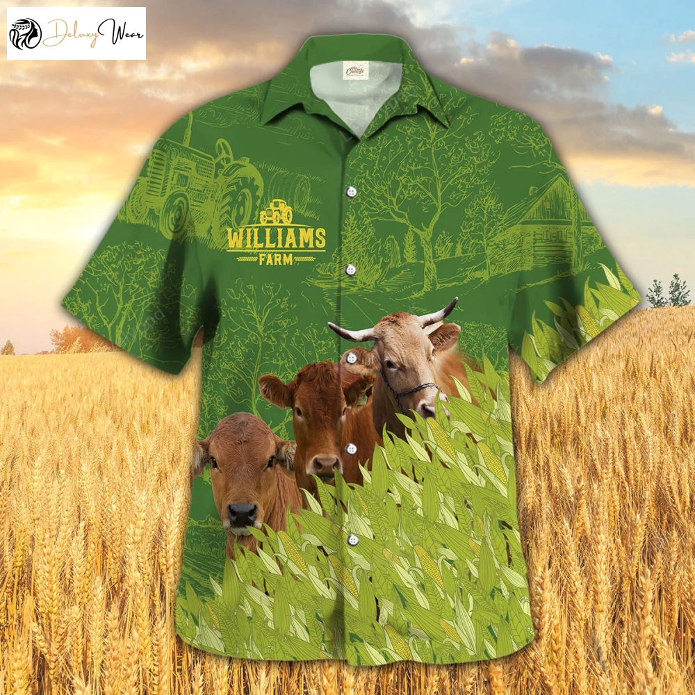 Gelbvieh Farm Corn Pattern Hawaiian Shirt – Stylish Cow Print Summer Shirt for Men and Women