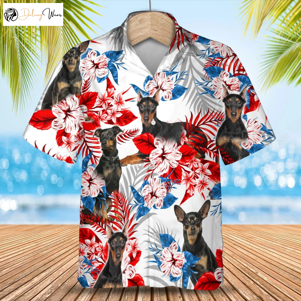 German Pinscher American Flag Hawaiian Shirt Gift for Men Women Fans - Stylish Men s Aloha Shirt Gift for Men Women Fans for Summer - Perfect Gift