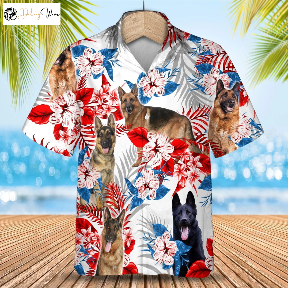 German Shepherd Hawaiian Shirt Gift for Men Women Fans – Summer Aloha Shirt Gift for Men Women Fans for Men & Women Unique Dog Print Shirt Gift for Men Women Fans