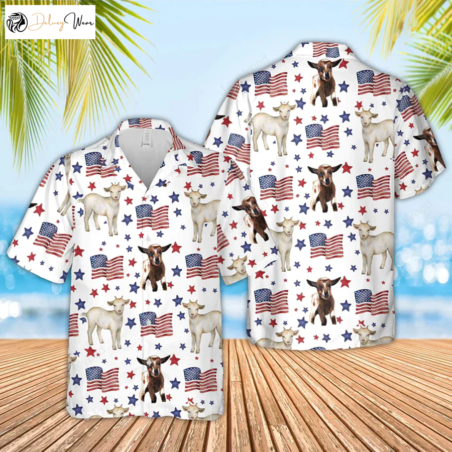 Goat & Cow American Flag Hawaiian Shirts: Funny 4th of July Patterns