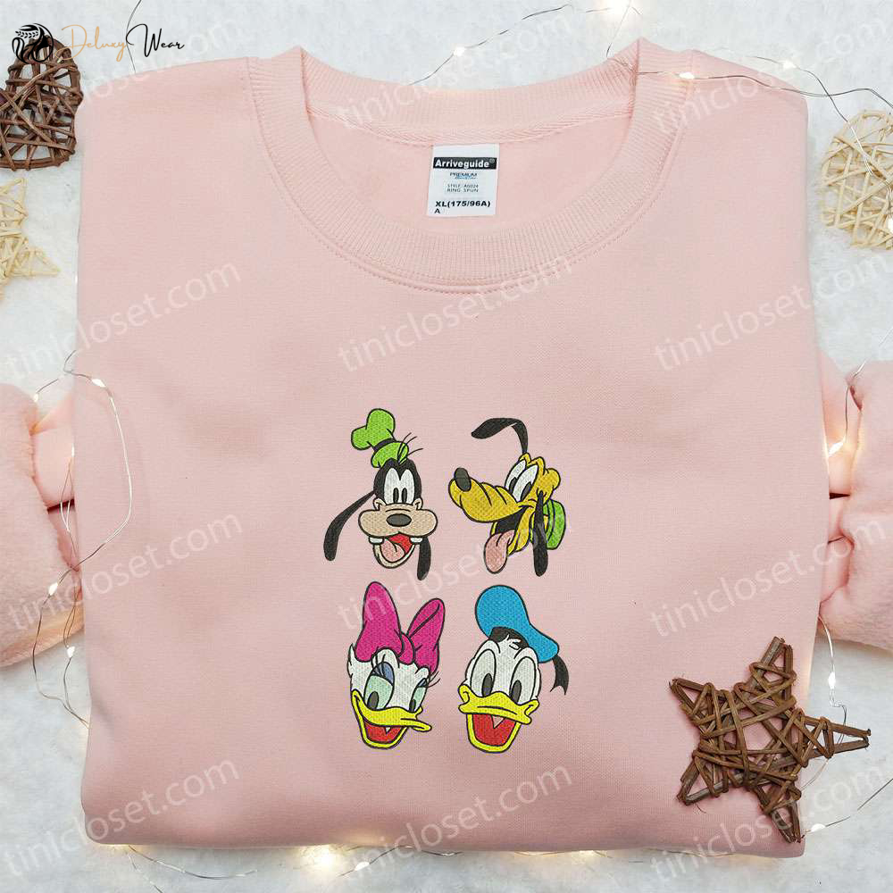 Disney Characters Embroidered Shirt & Hoodie: Goofy Pluto Daisy & Donald – Best Cartoon Gift Idea