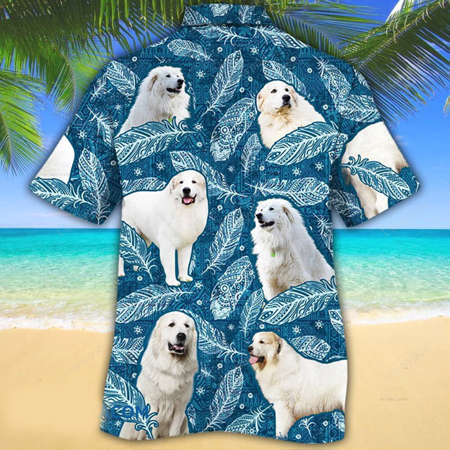 Stylish Great Pyrenees Dog Lovers Blue Feather Hawaiian Shirt Gift for Men Women Fans: Embrace Hawaii with Aloha!