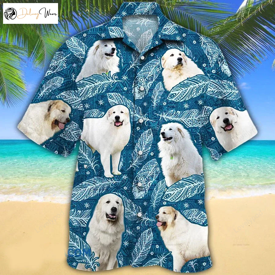 Stylish Great Pyrenees Dog Lovers Blue Feather Hawaiian Shirt Gift for Men Women Fans: Embrace Hawaii with Aloha!