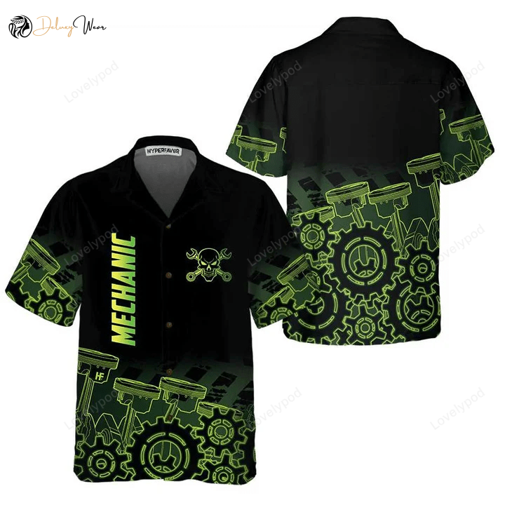 Unique Green Steampunk Mechanic Hawaiian Shirt Gift for Men Women Fans: Stylish & Retro-inspired Apparel for Men