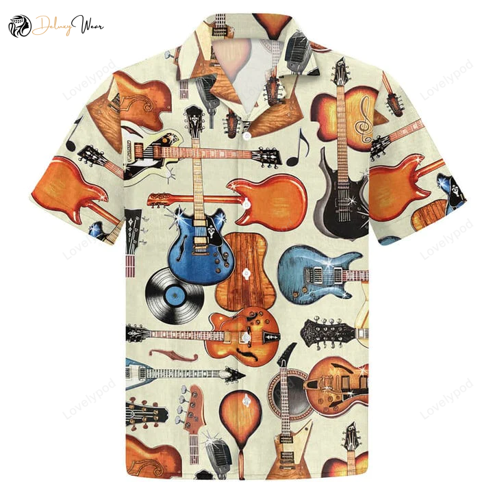 Guitar Lover s Hawaiian Shirt: Stylish Bling for Music Enthusiasts