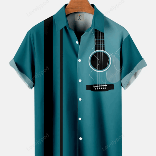 Men s Guitar Stripes Hawaiian Shirt Gift for Men Women Fans: Casual & Loose Short-Sleeved Style