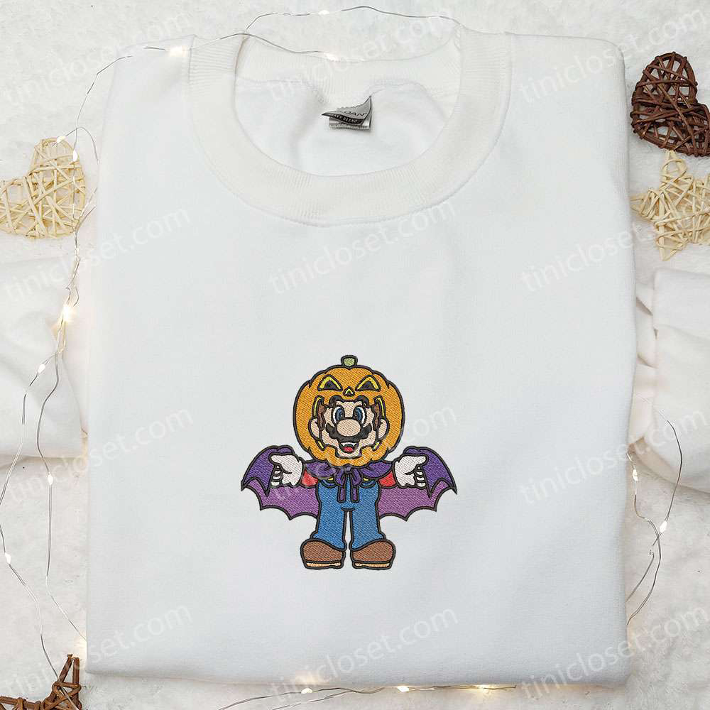 Halloween Mario Pumpkin Embroidered Shirt Hoodie & Sweatshirt: Funny Cute & Spooky Styles