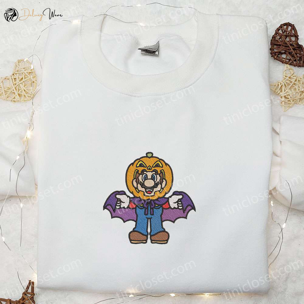 Halloween Mario Pumpkin Embroidered Shirt Hoodie & Sweatshirt: Funny Cute & Spooky Styles