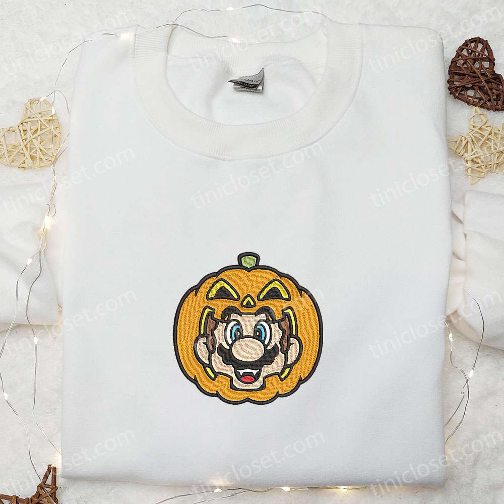 Spooktacular Halloween Mario Pumpkin Shirt Funny Sweatshirt & Cute Hoodie – Embroidered Goodies