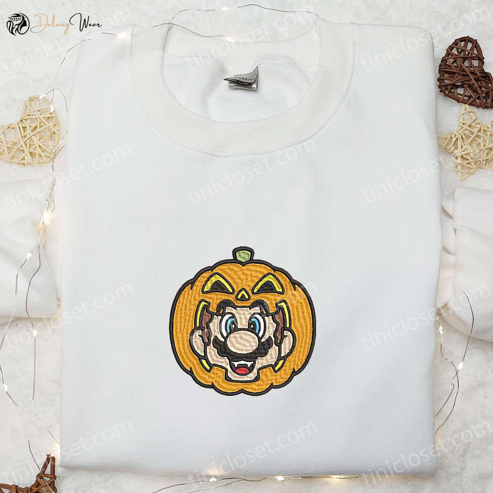 Spooktacular Halloween Mario Pumpkin Shirt Funny Sweatshirt & Cute Hoodie – Embroidered Goodies