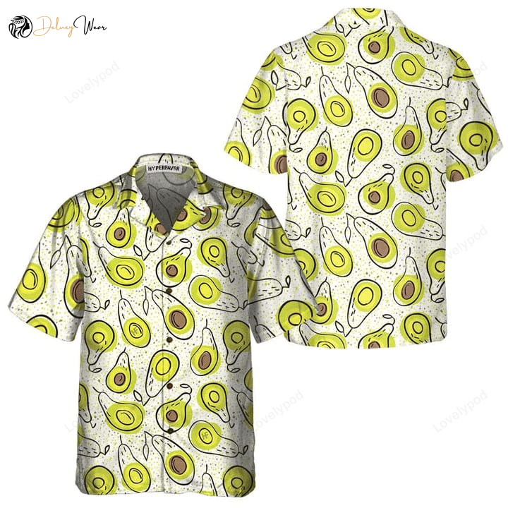 Hand Drawn Avocado Pattern Hawaiian Shirt Gift for Men Women Fans – Unisex Tropical Fashion