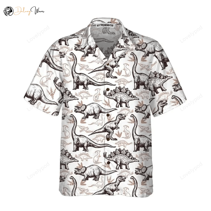 Hand Drawn Dinosaur Footprints Hawaiian Shirt Gift for Men Women Fans – Seamless Pattern Engaging & Stylish