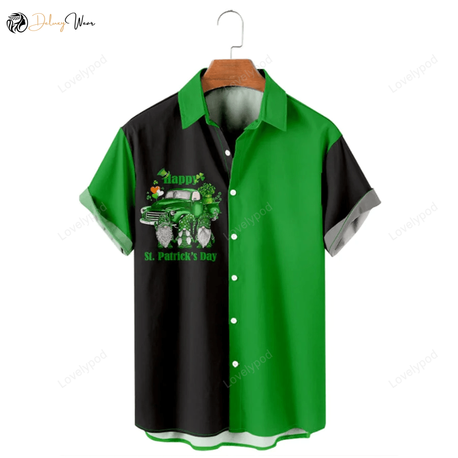 St Patrick s Day Gnome Truck Hawaiian Shirt Gift for Men Women Fans: Happy Patrick s 3D Shirt Gift for Men Women Fans with Shamrock Design
