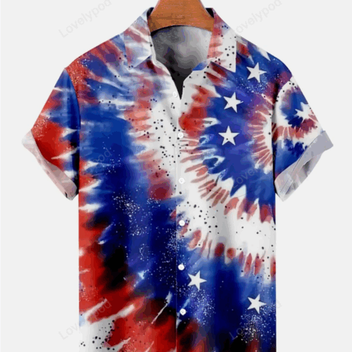 Hawaiian American Flag Gradient Star Print Men s Hawaiian Shirt Gift for Men Women Fans - Independence Day Celebration