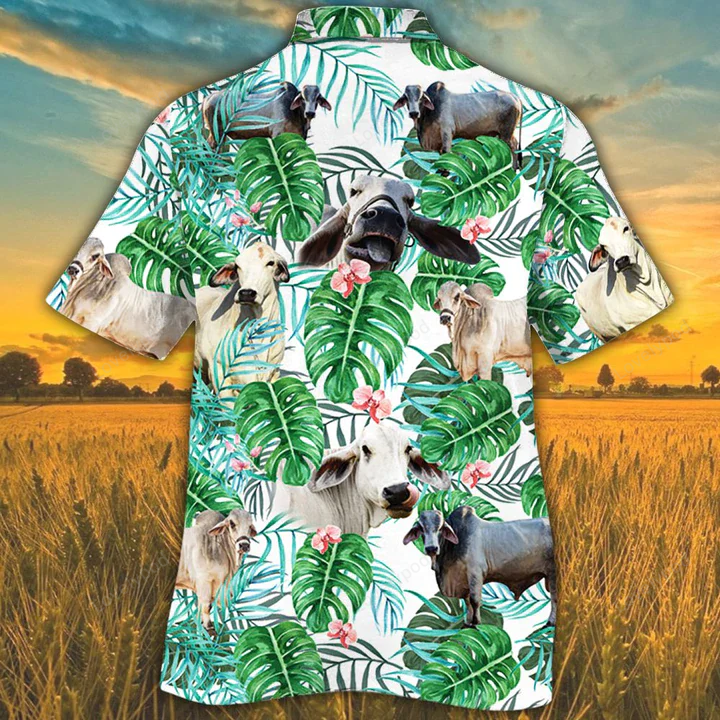 Brahman Cattle Lovers Tropical Hawaiian Shirt: A Stylish Men s Cow Print Shirt