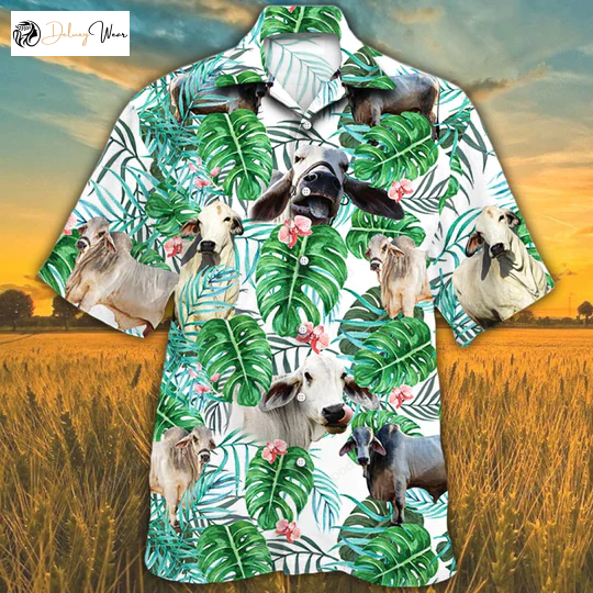 Brahman Cattle Lovers Tropical Hawaiian Shirt: A Stylish Men s Cow Print Shirt