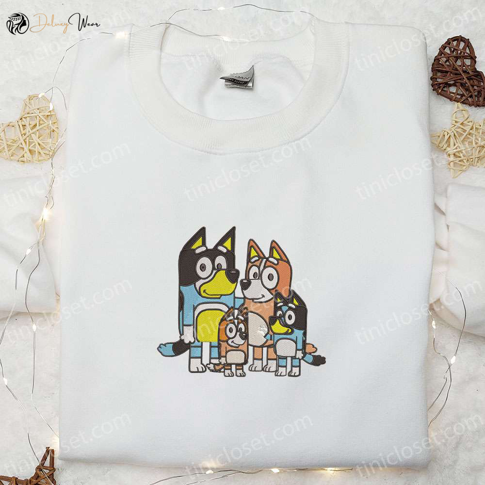 Bluey Cartoon Embroidered Hoodie & Heeler Family Shirt – Perfect Gift Idea for Fans!