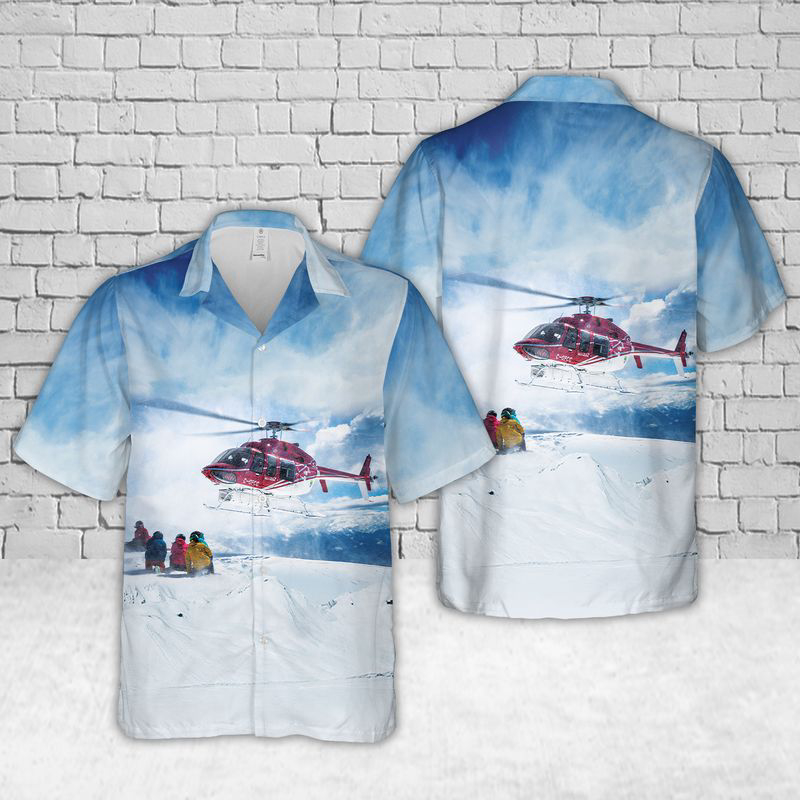 Heliski BELL 407 Helicopter Hawaiian Shirt Gift for Men Dad Father Gift for Men Dad Father
