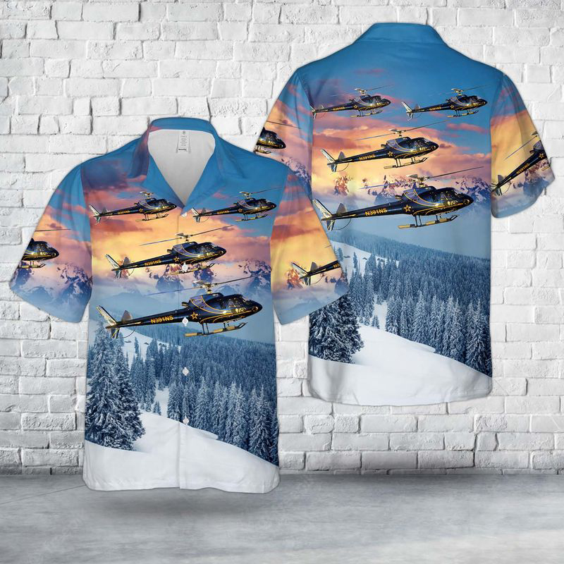 Heliski Eurocopter AS350 B2 Helicopter Hawaiian Shirt Gift for Men Dad Father Gift for Men Dad Father