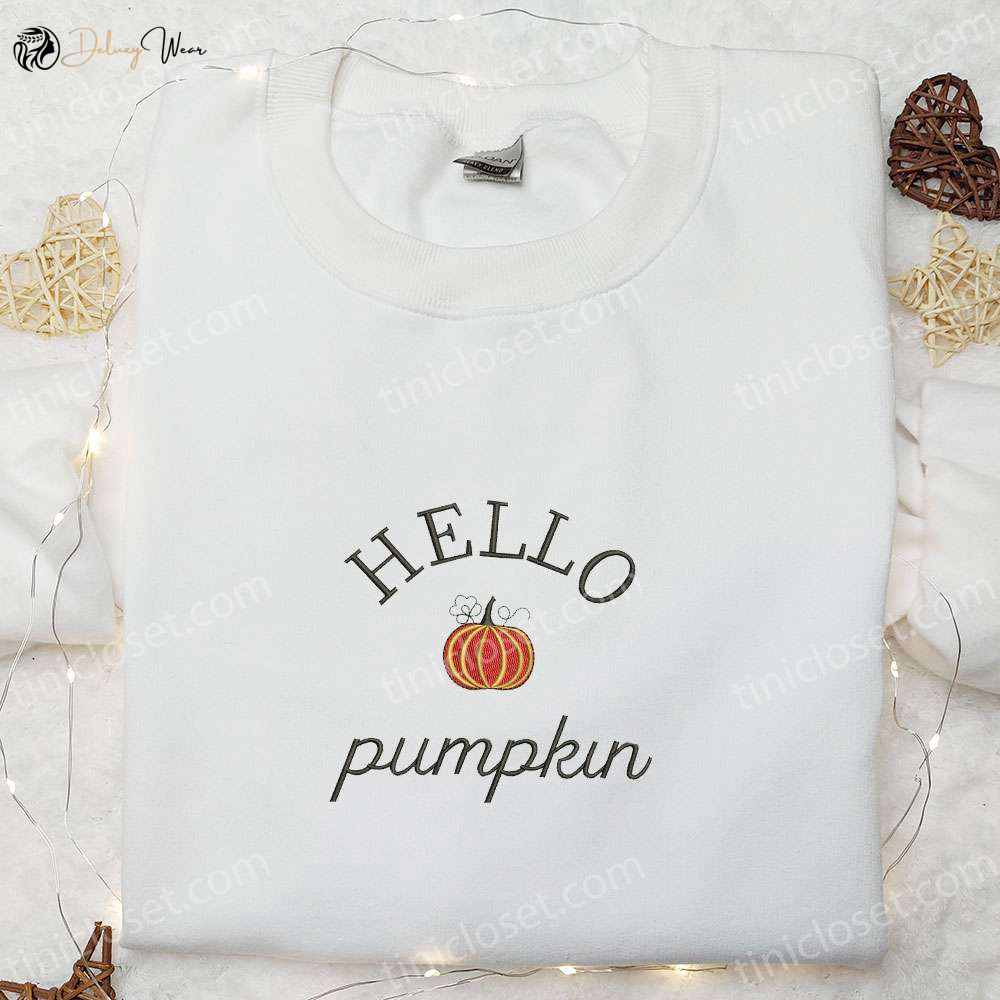 Hello Pumpkin Embroidered Sweatshirt: Halloween Hoodie Best Gifts