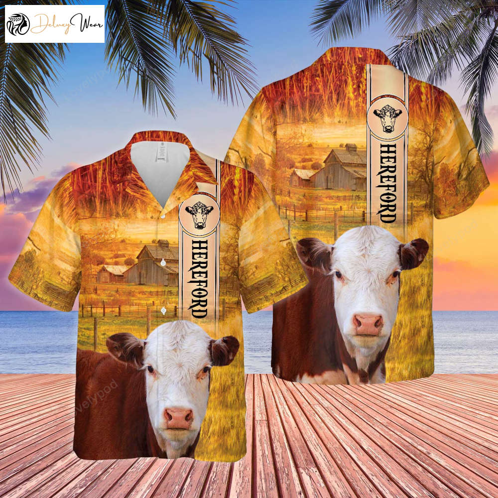 Hereford All Printed 3D Hawaiian Shirt Gift for Men Women Fans - Cow Print Hawaiian Shirt Gift for Men Women Fans for Men and Women Perfect Summer Gift