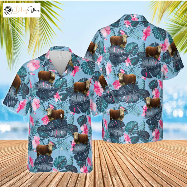 Vibrant Hereford Blue Hibiscus Hawaiian Shirt Gift for Men Women Fans - Tropical Fashion for Men - Limited Stock