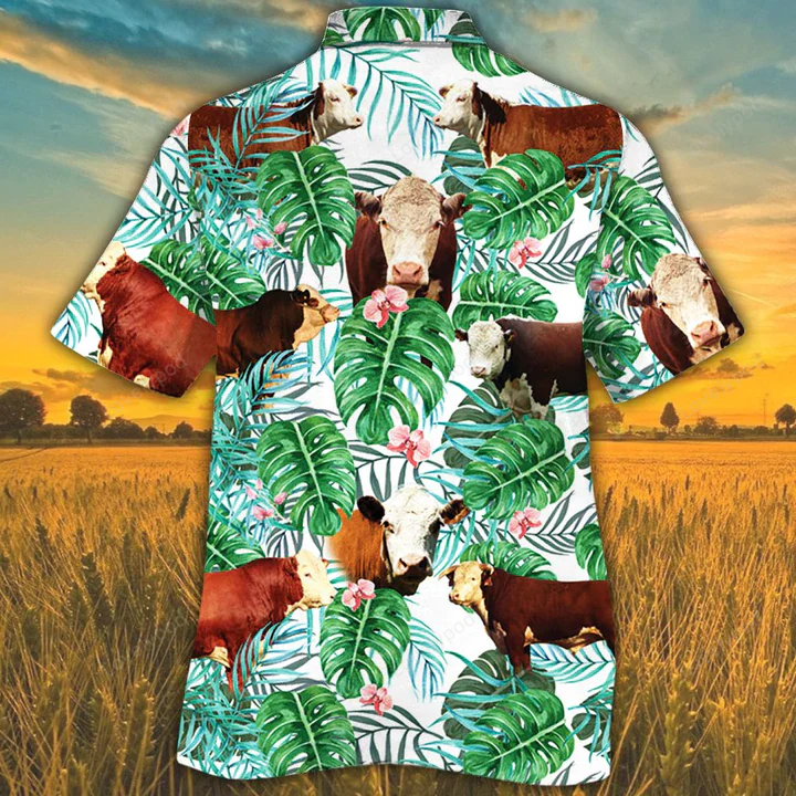 Hereford Cattle Lovers Tropical Plant Hawaiian Shirt Gift for Men Women Fans – Cow Hawaiian Shirt Gift for Men Women Fans for Men & Women